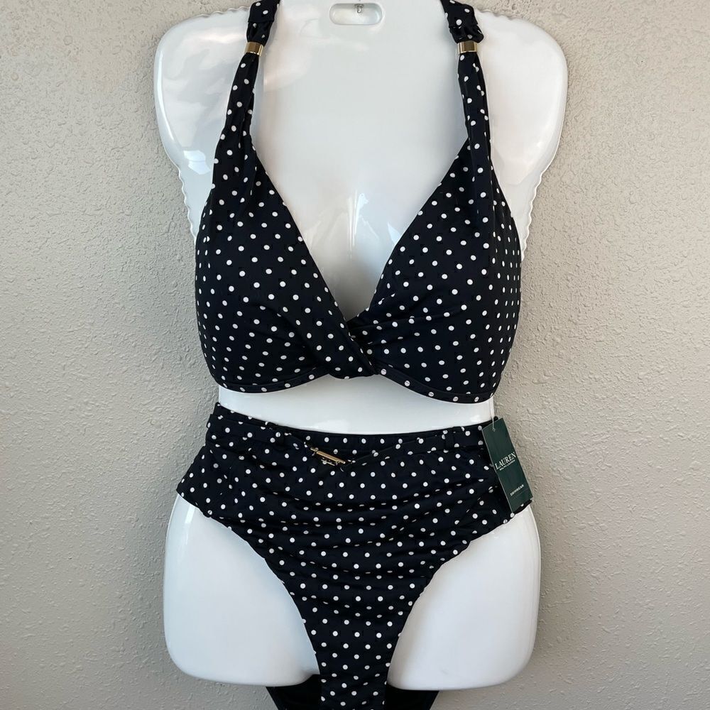 NWT Lauren Ralph Lauren Bikini Top and Matching Bottoms Size 14